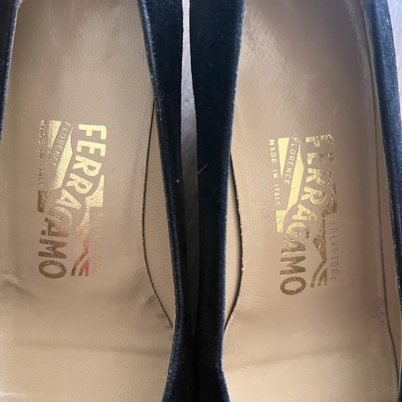 Salvatore Ferragamo Black Suede Flats with Gold Hardware - Picture 3 of 7